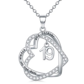 TOUPOP 19th Birthday Gifts for Women Sterling Silver Forever Love Heart Pendant Necklace Sweet 19 Necklace Anniversary Jewelry 19 Years Old Jewelry Gifts for Her Girlfriend