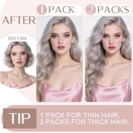 SEGO Thicker Clip-In Real Hair Extensions, 1 Weft, 5 Clips, Straight Hair, Grey, 25 cm