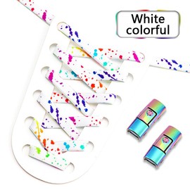 TEEZY No Tie Shoe Laces for Trainers | Premium Thin Elastic Weave & Quick Lock Buckle | Flat Shoe Laces For Adults & Kids | Elastic Shoelaces Black White Laces No Tie | SPLASH (White/Multi)