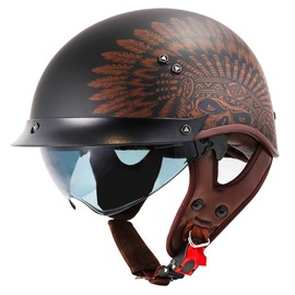 VCOROS Half Motorcycle Helmets Open Face Sun Visor Quick Release Buckle DOT Approved Cruiser Pilot Helmets for Adults Men Women (F07A-Indian, Small)