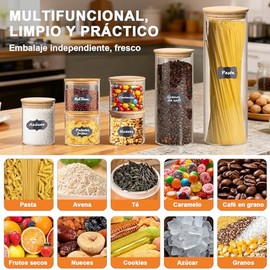 7 Recipientes Herméticos de Vidrio con Tapa de Bambú (Diferentes Tamaños)                                                                             