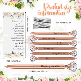 Sayglossy 30 Sets Bridal Shower Favors for Guests Wedding Rose Gold Pens Bridal Diamond Pens with Thank You Cards for Wedding Bridesmaid Women Girls Gift (Diamond)