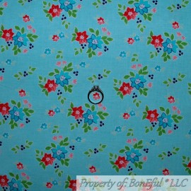 Riley Blake BonEful FABRIC FQ Cotton Quilt VTG Blue Red White Green Leaf Small Flower BOHO S