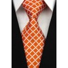 Elfeves Men Orange Check White Fine Striped Tie Regular Narrow