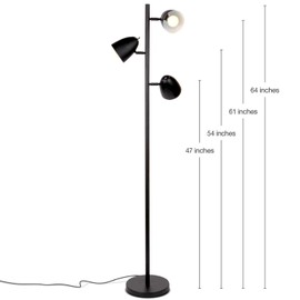 Brightech Jacob LED Standing Lamp, Modern Bright Floor Lamps for Living Rooms & Bedrooms, Tall LED Lighting Lamp with Adjustable 3 Light Tree – Classic Black