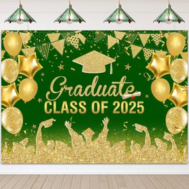 Avezano 7x5ft Graduation Backdrop Class of 2025 Graduation Party Decorations Green and Gold Congrats Grad Party Banner Supplies