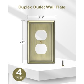 TREEWELL 4-Pack Duplex Outlet Cover, Durable Solid Zinc Alloy Decorative Switch Plates and Outlet Covers, Antique Brass Wall Plates for Electrical Outlets, 1 Gang Receptacle Cover, Corrosion Resistant