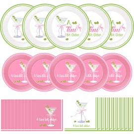 Zhehao 50 Set A Tini Bit Older Party Supplies Martini Cocktail Disposable Paper Plates Napkin for Coffee Bar Birthday Party Bridal Wedding Baby Shower Decorations