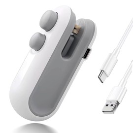 Mini Bag Sealer, 2 in 1 USB-C Rechargeable Heat Sealer and Cutter with Magnet, Portable Handheld Food Storage Resealer Mini for Plastic Snack Bags, Chips, Mylar Bags - White