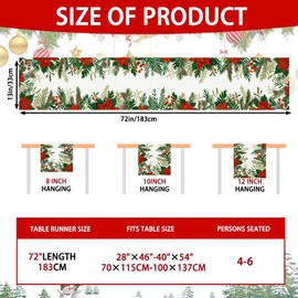 Heirloom Haven Christmas Winter Table Runner, 13x72 inch Red Floral Leaves Holly Pine Cone Xmas Seasonal Holiday Kitchen Dining Table Runners for Home Indoor Mantel Party Farmhouse Decoration