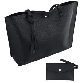 volumoon Tote Bag Women's Shopper Bag Women's Large Soft Leather Tote Bag Shoulder Bag PU Leather Large Capacity Laptop Carry Bag Women's Shopper with Inner Pocket for Work School (Black), b