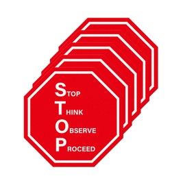 YIKIADA 5 Pack Stop Think Observe Proceed Sign 17 × 17 Inches Caution Warning Safety Sticker Self Adhesive Vinyl Waterproof Decal for Road Street Traffic Workplace