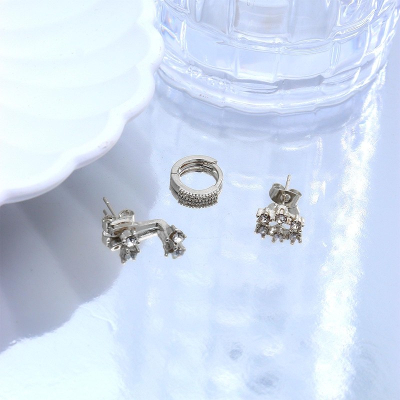 Gold Stud Earrings Set for Women,Cool Stackable Earrings Bling Cubic