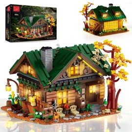 MORKBRIXX Wood Cabin Building Set with Lights,1004 Forest Tree House Building Block Toy with Animal Flower Plant,Home Decor Wooden House Construction Model Kit for Adults Gifts(2234 PCS)