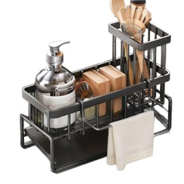 VNNOPG Sink Organiser with Drain Pan Sink Caddy Organiser Dish Cloth Holder Utensils Basket for Kitchen & Bathroom