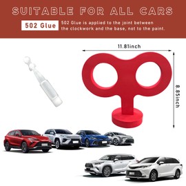 povtii Car Wind Up Key Sticker, 3D Clockwork Wind Up Key, Cute Sticker Wind Up Rolling Key for Car Back and Roof Decoration, Turn Key Clockwork Auto Exterior Sticker, Car Accessories (Red)