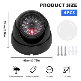 PORFOYO Dummy Camera with Red Flashing LED, Fake Surveillance Camera, Fake Surveillance Camera, Weatherproof Fake Camera for Home and Office, Pack of 4