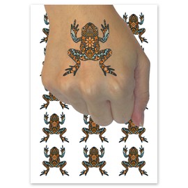 Intricate Floral Flower Frog Toad Fern Leaves Vines Temporary Tattoo Water Resistant Fake Body Art Set Collection - 15 2" Tattoos (1 Sheet)