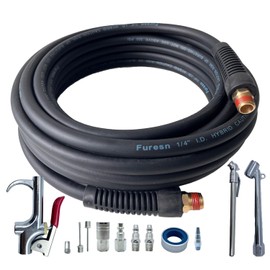 Air Hose 1/4 in x 30 ft, Hybrid Air Compressor Hose Kit with 1/4 in NPT Male Threads, 13 Piece Air Tool & Air Compressor Accessories Kit, Bend Restrictors, 300 PSI(Black, 30FT-13 Pieces)