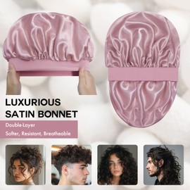 Doitory Satin Silk Bonnet for Sleeping, Double Layer Silk Sleep Cap for Men & Women, Soft Satin Lined Bonnet for Natural & Curly Hair(BeanPaste Pink)