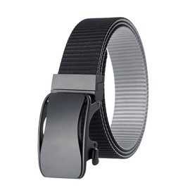 GENEMEN Mens Ratchet Belt Reversible Nylon Belt for Men Causal with Automatic Buckle No Holes Work Belt (Grey-Blcak)