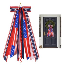 Patriotic Wreath Sash for Front Door Decorative Assorted Ribbons for Wreaths for 4th of July Memorial Day Yard Porch Decor