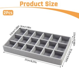 2 Stück Schmucktablett, Schmuckaufbewahrung Schublade Stapelbar Schmuck Aufbewahrung Box Schmuck Organizer Schublade, Schubladeneinsatz für Halsketten, Armbänder Ohrringe Ringe Uhren(Grau)