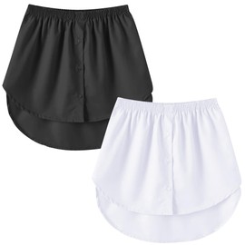 Girstunm Women's Shirt Extender Mini Adjustable Underskirt Removable Layered Sweep Shirt with Buttons 2pcs Black and White Large