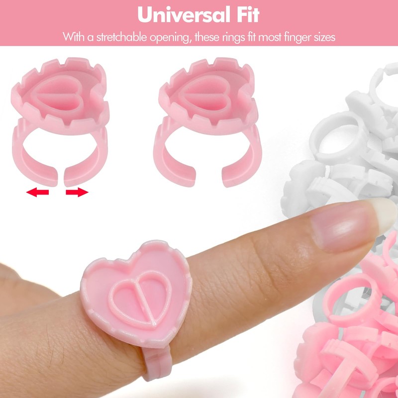 Lunhoo 200 Pcs Glue Rings for Eyelash Extension, Disposable Heart-