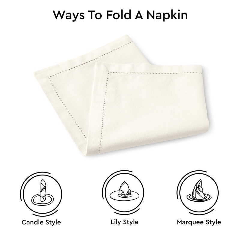 Encasa Cotton Fabric Napkins with Hemstitch, Set of 4, Plain