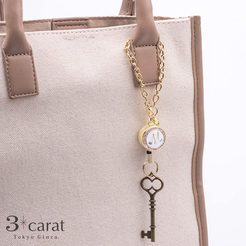 [Three Karat] Reel Key Chain Classical Initial Key Chain Pass