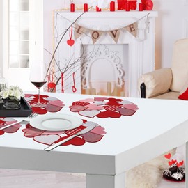 OWENIE Valentine' s Day Placemats Set of 4, Embroidered Red Heart Round Placemat for Kitchen Dining Table,15" Doily for Mother Day Decoration