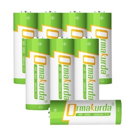 Ormakurda 18500 Battery, IMR 18500 Rechargeable Li-ion Battery 3.7V 1600mAh with Button Top for Solar Garden Light, Flashlight - 8 Pack