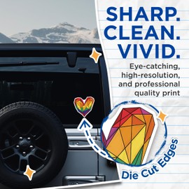 (2 Pack) Geometric Heart Stickers - Colorful Love Stickers - Polygon Art Decal 5" On Longest Side - Sticks to Smooth Flat Surfaces - Made in USA - BMCS12973