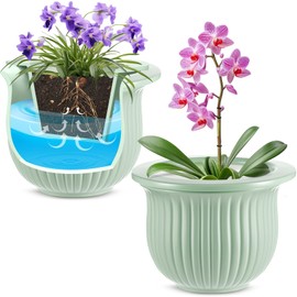 Suclain 2 Pcs African Violet Pots Self Watering 7 Inches Ceramic Pots for for Indoor Flowers and Plants Simple Plant (Green)
