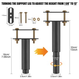 4Pcs Adjustable Bed Legs 7-13 inches Heavy Duty Metal Bed Frame Support Legs Wooden Bed Center Slats Support Legs Durable Steel Feet for Bed Sofa Cabinet Furniture Replacement Parts