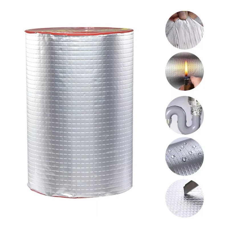 Cinta Impermeable Tapa Goteras 20cm X 10mts Plateado Lisa
