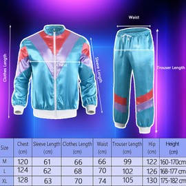 KEELYY 80s Outfit, Tracksuit Costume, 80s Jogging Suit and Accessories, Bad Taste Outfit, for Fancy Dress and Carnival, turquoise