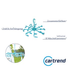 Cartrend 10244 Caravan Dry Carousel Clothes Dryer Plastic Hanging Clothes Line with 18 Pegs Foldable