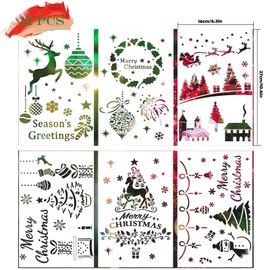 Christmas Stencils, Pack of 12 18 x 26 cm Reusable Plastic Drawing Stencils with 12 Stickers for Scrapbooking, Art Drawing, DIY Card Making, Window Spraying, Wall DIY Decoration