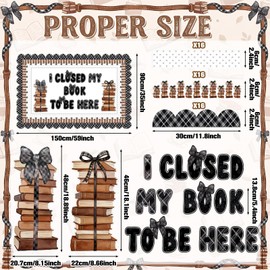 Fuutreo Vintage Book and Bow Bulletin Board Border Retro Stacked Books and Black Bow Trim I Closed My Book to Be Here Border for Back to School Classroom Decoration Reading Corner Library Wall Door