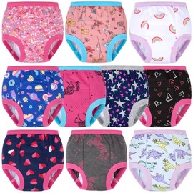 BIG ELEPHANT 10 Packs Baby Girls' and Boys' Potty Training Pants, 100% Cotton Absorbent Training Underwear for Toddler, 7-8Y