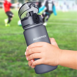 AQUAPHOR City | Small Water Bottle with Water Filter 350 ml Grey | Compact, Lightweight & BPA Free | Suitable for Children and on the Go | Filter Bottle with Activated Carbon Filter | Perfect for Starting School