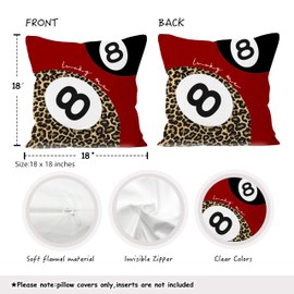 BUJSP Trendy Cheetah Leopard 8 Ball Print Room Decor Pillow Covers 18x18 Set of 2,Red Preppy Cheetah Print Dice Lucky 8 Ball Decorative Throw Pillow Covers for Girls Bedroom Dorm Apartment