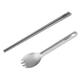 Archi's Titanium Square Chopsticks + Sparking Spoon Set, Plate, Bowl, Rice Bowl, Solo Camping, Barbecue, Outdoor, Ultra Lightweight, Durable, Case, Dishes, Cookware, Camping Equipment, Tableware,