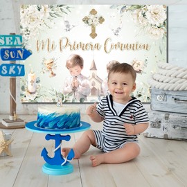 Juweked First Communion Backdrop Boy Mi Primera Comunion Backdrop Baptism Backdrop for Boy First Communion Decorations First Holy Communion Backdrop Baptism Party Decorations Christening Decor