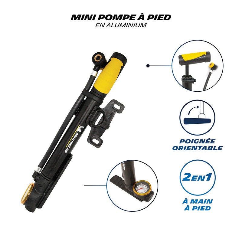 MICHELIN Mini Aluminium Foot Pump, Blue, Pression maximale accessible :