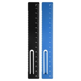sourcing map 2pcs Straight Ruler 15cm Metric Metal Aluminum Alloy Measuring Bookmark Clip Rulers Scale Tool for Measure Study Reading Classroom Office, Black/Blue