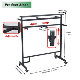 Clothing Rack with adjustable 8 Arms, Garment Rack Display Stand with Wheels and Shelf, Metal Clothes Hanger with Double Rod, Large Boutique Retail Stores Storage (Black, 59 * 19.6 * 61.02in)