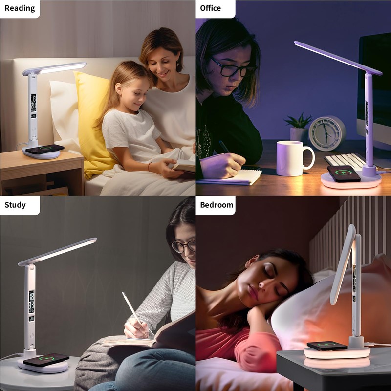 Morwealth LED Desk Lamp with 10W QI Wireless Charging, Flexo